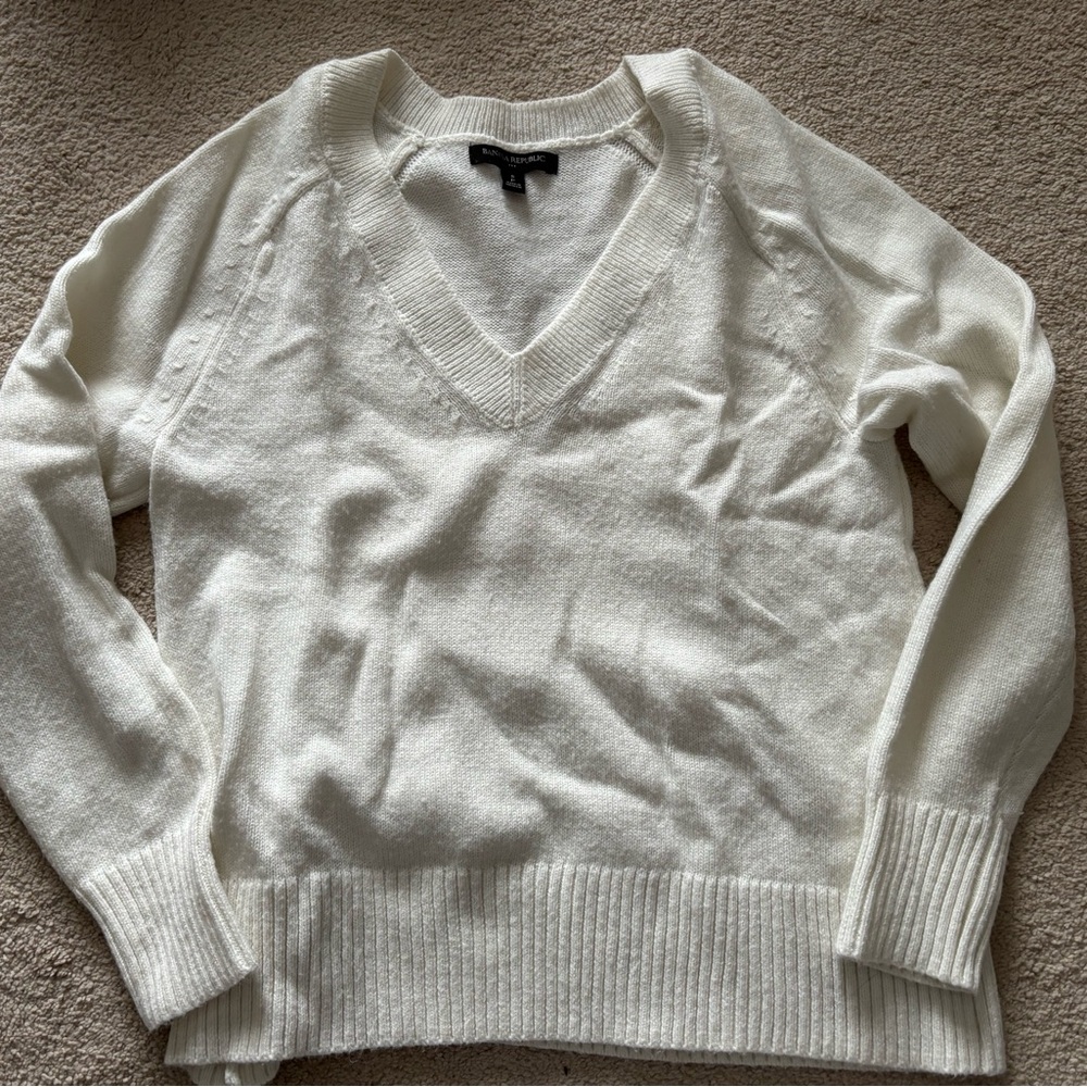 Women's White V-Neck Sweater